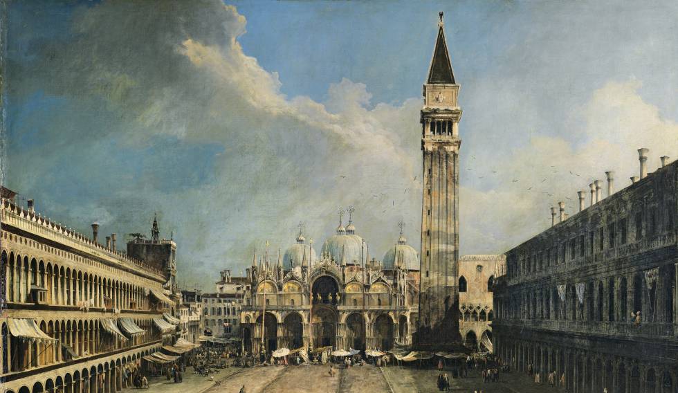 La plaza de San Marcos de Venecia, de Canaletto, restaurada por financiación participativa en el Museo Thyssen. Museo Thyssen 